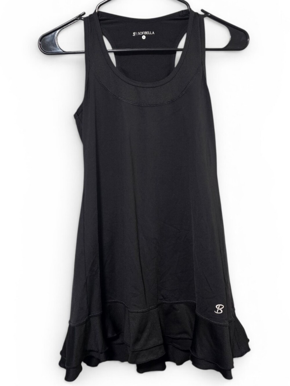 SofiBella Performance Sleeveless Tank Dress Ruffle Hem Black Women's Size S